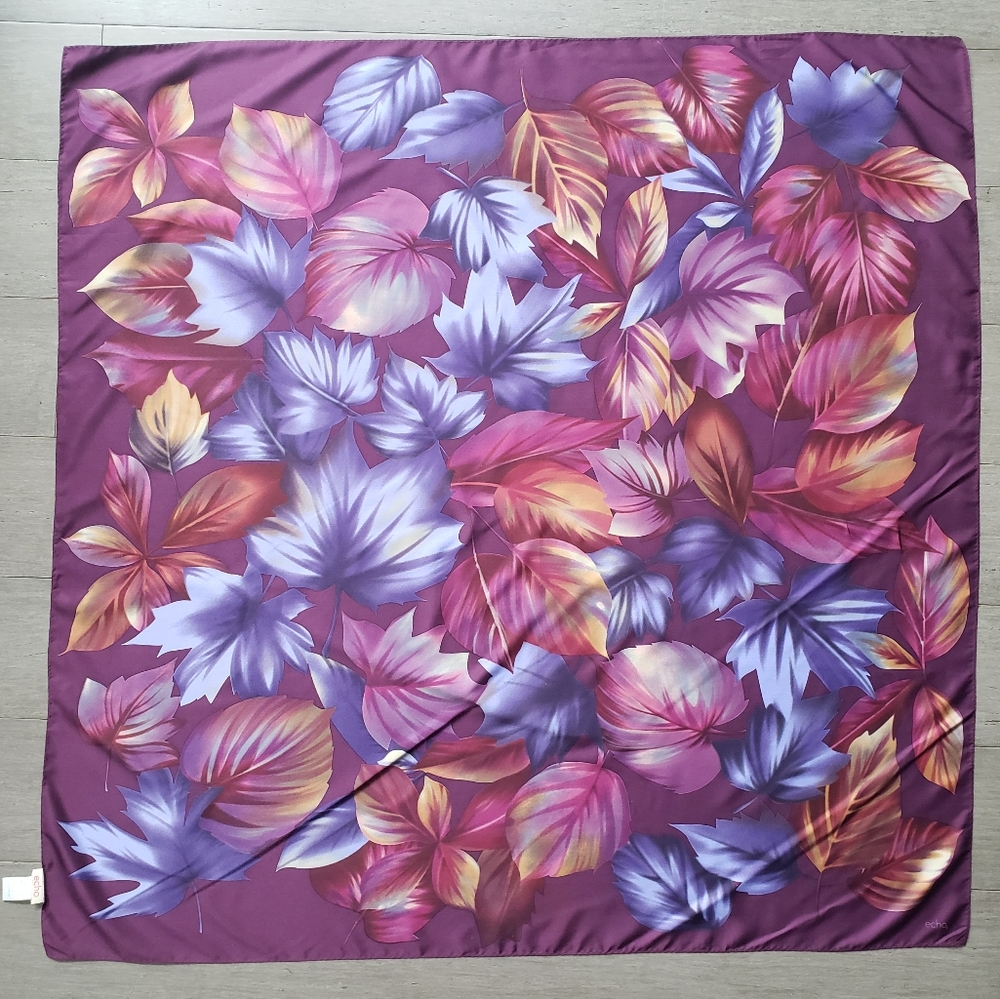 Echo Purple & Orange Leaf Print Design Polyester Scarf